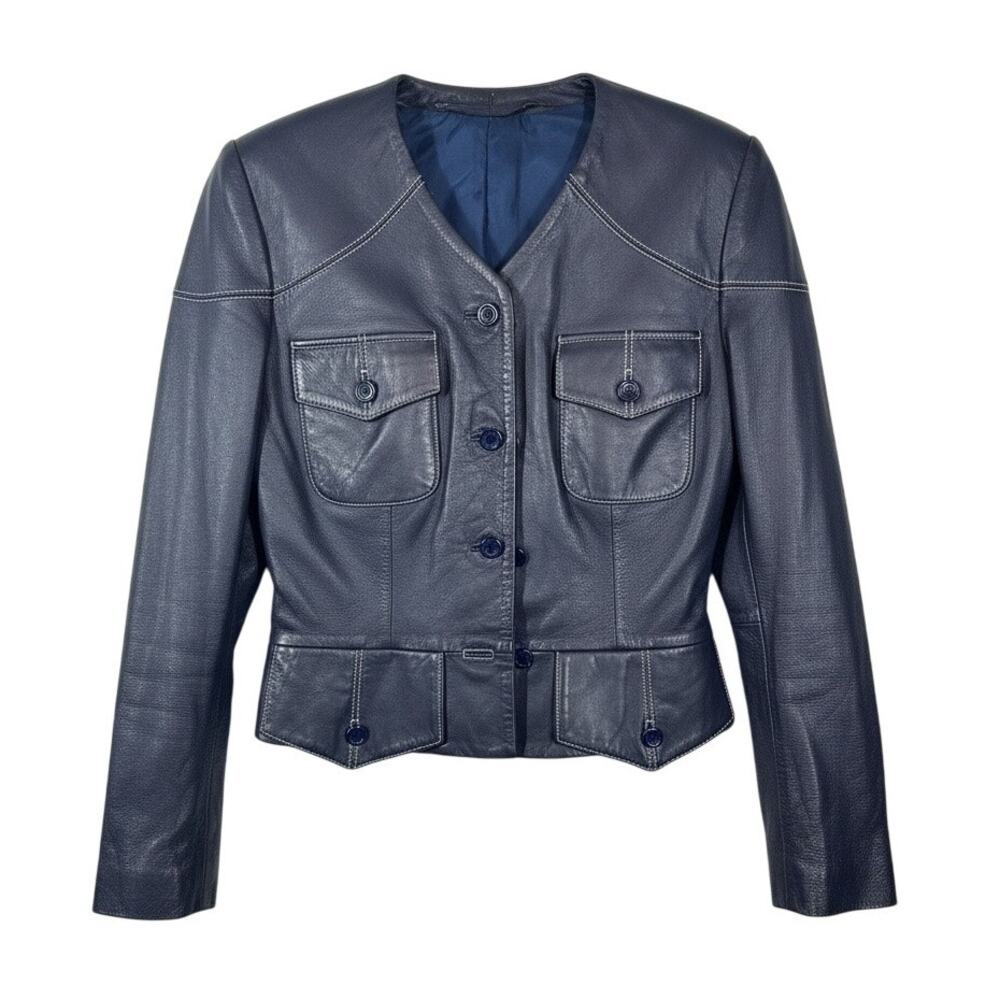 Vintage Zelda Lamb Leather Jacket Purple Blue Cropped Blazer Size 4